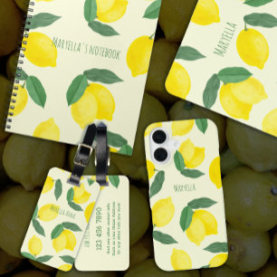 Vibrant Hand-drawn Yellow Lemons Watercolor Luggage Tag