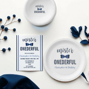 Mister Onederful Bow Tie 1st Birthday Paper Plates