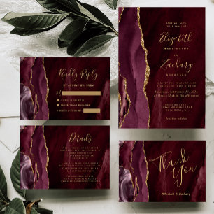 Burgundy Gold Agate Wedding Invitation