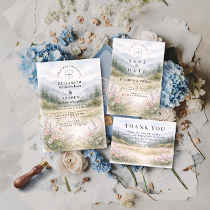 Romantic Misty Mountain Forest Wedding Thank You Card