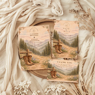 Mountain Forest Cowboy Boots Wedding Invitation