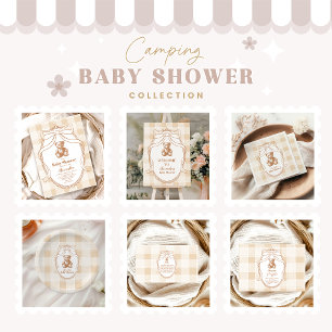 Gender Neutral Gingham Teddy Bear Baby Shower Invitation