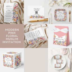 Modern Pink Floral Nikah Muslim Invitation