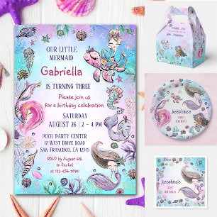 Twin Mermaid Girls Birthday Under the Sea Party Invitation