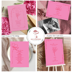 Vintage Floral Rustic Pink + Redd QR Code Wedding  All In One Invitation