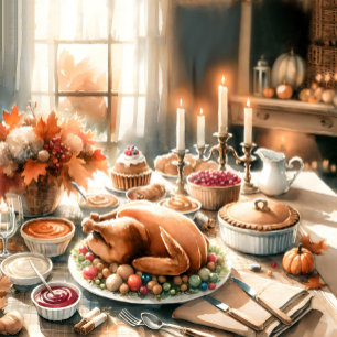 Watercolor Thanksgiving Illustration Jigsaw Puzzle