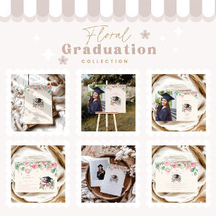 Pink Floral Graduation Thank You Card
