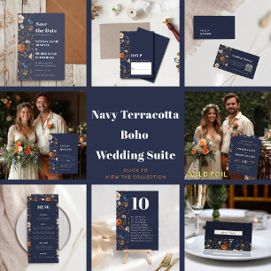 Rustic Navy Blue Terracotta Floral Wedding Menu