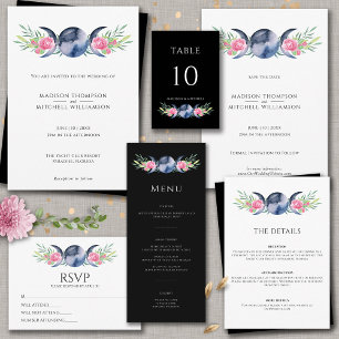 Moon Phase Pink Floral Metaphysical Wedding Save The Date