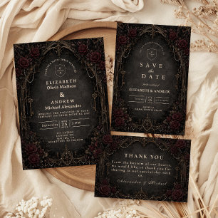 Ornate Dark Victorian Goth Wedding Thank You Card