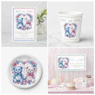 Gender reveal baby shower Teddy Bear blue pink 4 - Paper Cups