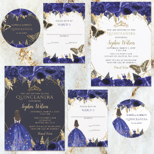 Royal Blue Gold Floral Princess Quinceanera    Notebook