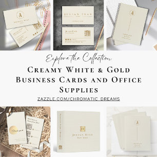 Elegant Ivory White Glitter Creamy Gold Monogram Business Card