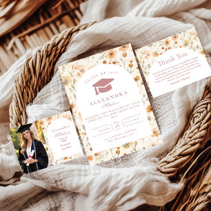 Photo Minimal Wildflower Frame Graduation Announcement