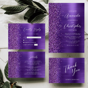 Purple Glam Metallic Modern Script Wedding Invitation