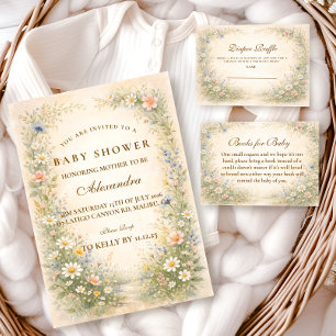 Blush Yellow Wildflower Baby Shower Invitation
