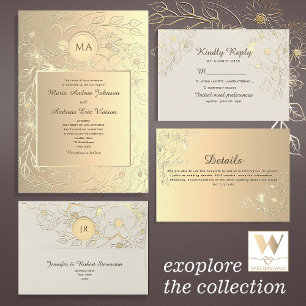 Luxury Gold Foil Floral Wedding  Menu