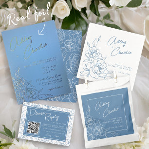 Dusty Blue White Botanical Wedding Favor Thank You Square Sticker