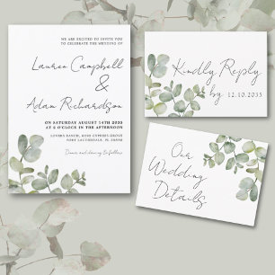 Simple Sage Green Eucalyptus Calligraphy Wedding  All In One Invitation