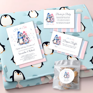 Cute Penguin Winter Animal Gender Reveal Party Thank You Card