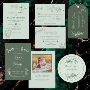 Simple Boho Sage Green, Folded  Wedding Place Card