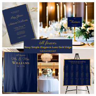 Elegant Simple Navy Blue Luxe Gold Edge Wedding Invitation