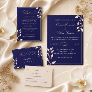 Elegant Navy Gold Botanical Wedding Ceremony Program