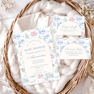 Watercolor Sea Life Elegant Baby Shower Invitation