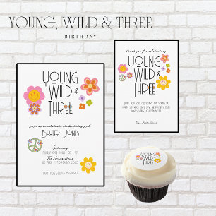 Young, Wild & Three   Kid Birthday Balloon   Boho