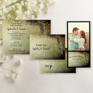 Rustic Fence Post and Wildflowers Country Wedding RSVP Card
