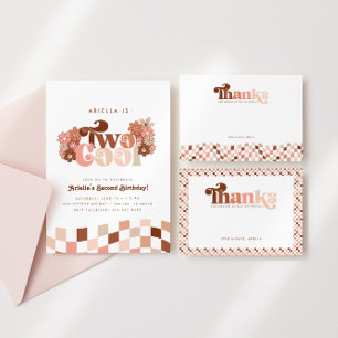 Groovy Two Cool Girls Checkered 2nd Birthday  Thank You Card