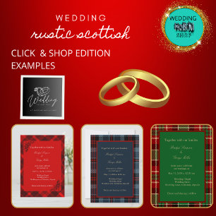 red black scottish celtic tartan wedding pattern all in one invitation