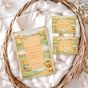 Retro Playground Teddy Bears Baby Shower Invitation