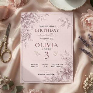 Elegant Blush Pink Coquette Bow Floral Birthday  Paper Plates