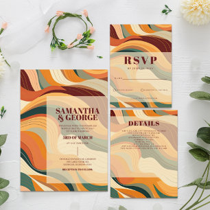 Retro Abstract Earthy Terracotta Orange Wedding RSVP Card