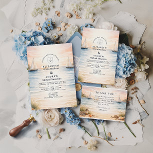 Sunset Sailboat Seaside Wedding Invitation