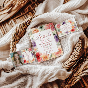 Photo Romantic Garden Florals Sweet Sixteen Invitation