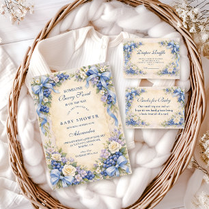 Blue Bow Blueberry Garden Baby Shower Invitation