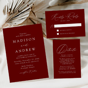 Modern Elegant Wine Red Monogram Wedding Invitation