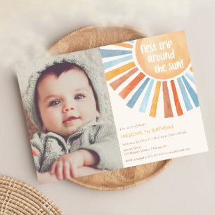 First trip around the Sun Boho 1st birthday party Invitation