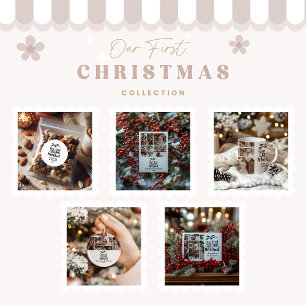 7 Photo Minimialist Our First Christmas Married Ceramic Ornament