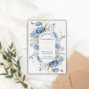 Modern Watercolor Blue Wildflowers Save the Date Foil Invitation Postcard