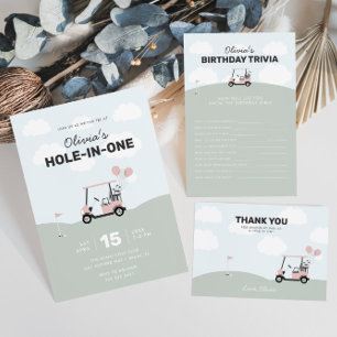 Girls' Pink Hole-In-One Golf 1st Birthday Invitation