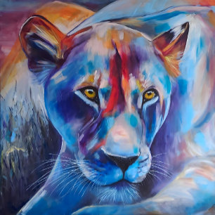 Colorful Lioness Art - Hand Painted Wildlife Decor Tapestry
