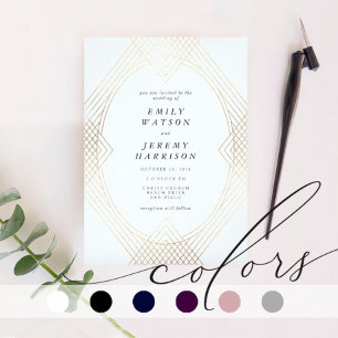 Gold Grey Oval Geometric Art Deco Gatsby Wedding Invitation