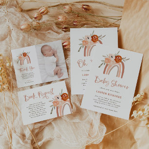 Orange Terracotta Boho   Rainbow Baby Shower Invitation