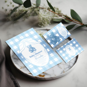 Elegant Gingham French Teddy Bear Baby Shower Napkins