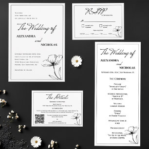 Modern Simple Black White QR code Wedding Details  Enclosure Card