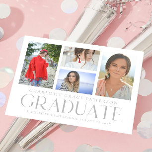 Simple Script Multi Photo Graduation Announcement  Postcard