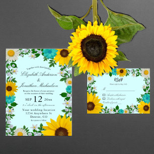 Rustic Sunflower Daisy Floral Wedding RSVP Card